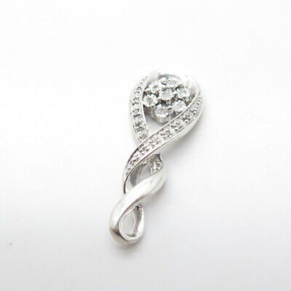 925 Sterling Silver Real White Diamond Twisted Infinity Floral Pendant - Picture 6 of 9